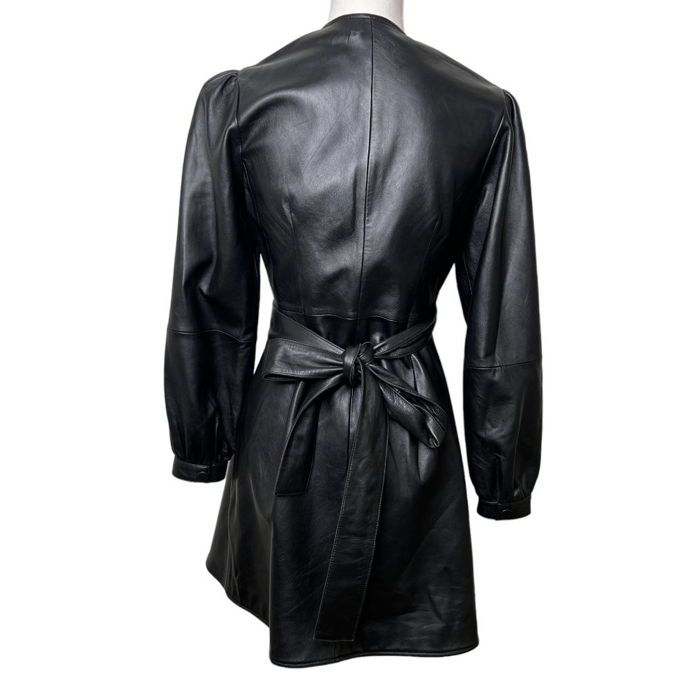 Maje Rosetola Long Sleeve Leather Wrap Dress Black Size 1 - Picture 9 of 17